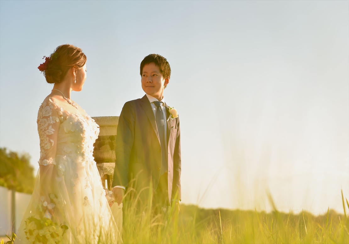 陽光が降り注ぐサンセット・タイムのガーデン