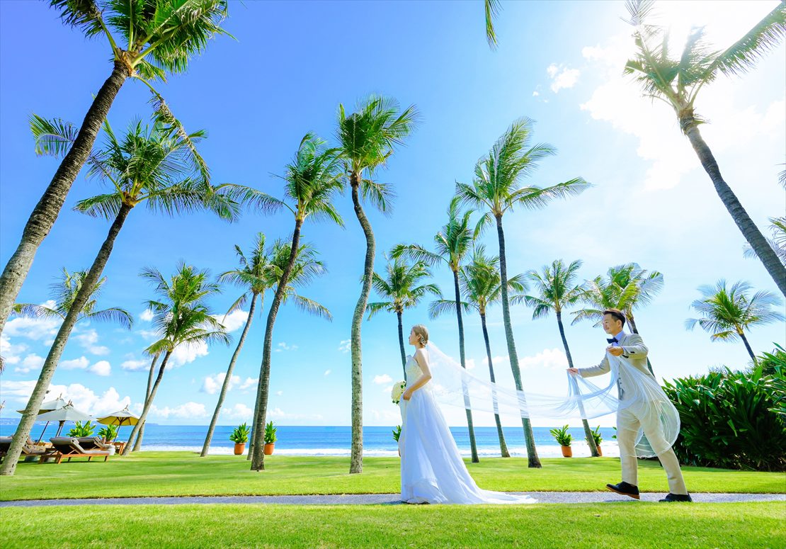 椰子の木が生い茂るビーチフロント・ガーデン