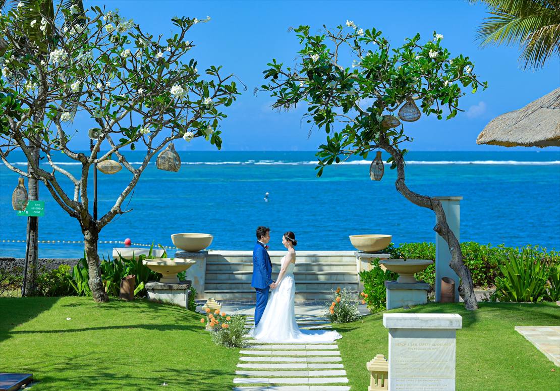 海を水平線まで望むビーチフロント・ガーデン