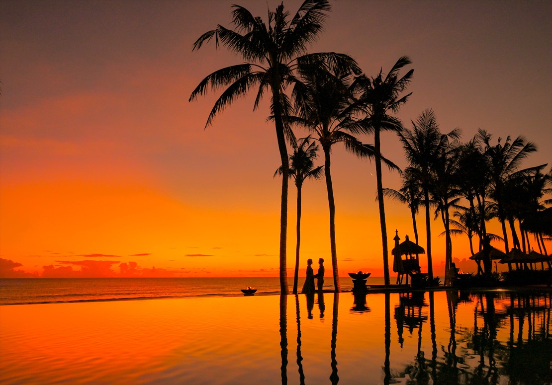 椰子の木越しの幻想的なマジックアワー
