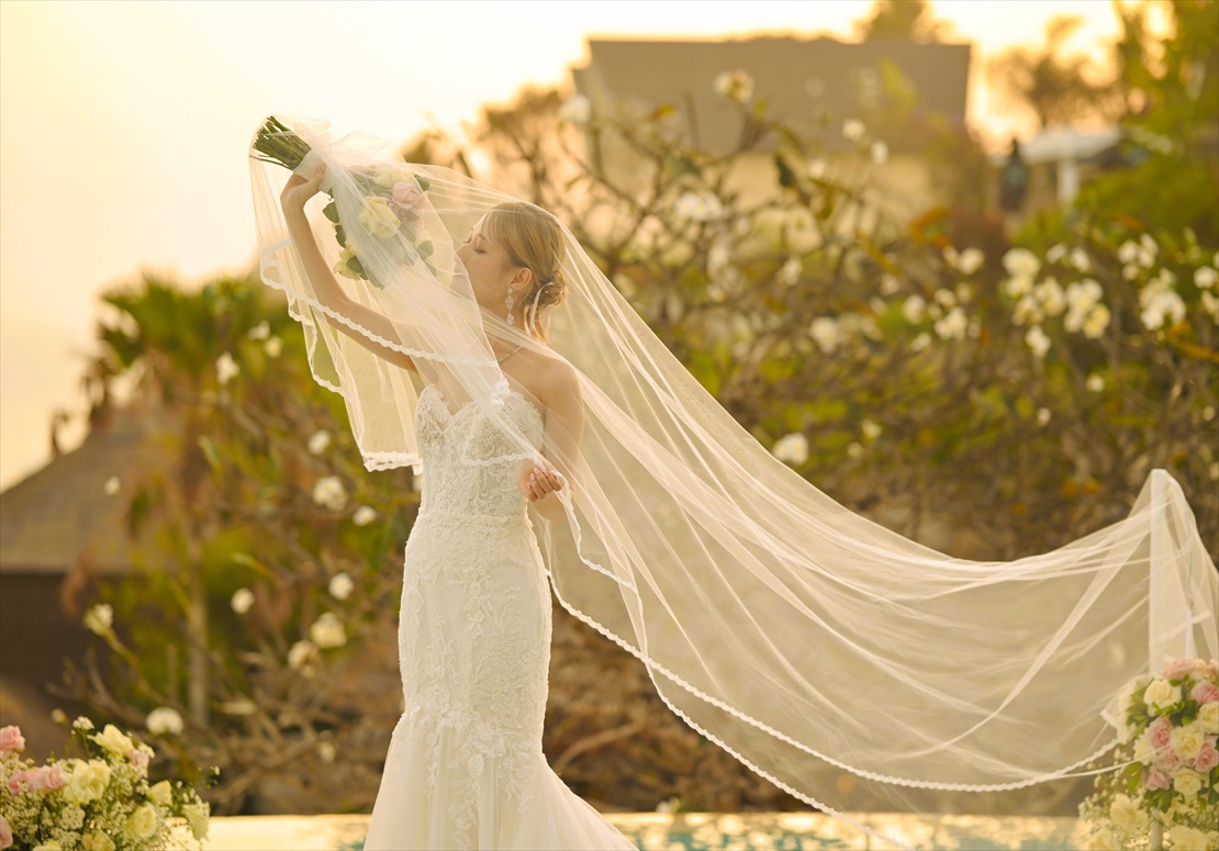 パーティー中ロングベール撮影