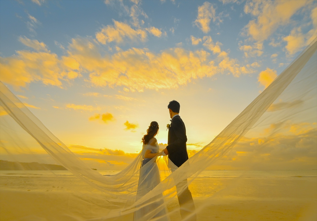 バリ ウェディングならではのロングベール撮影