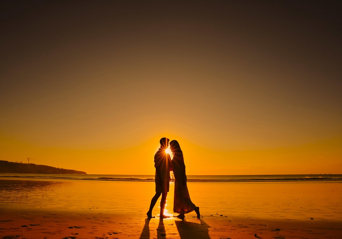 波打ち際のサンセット撮影