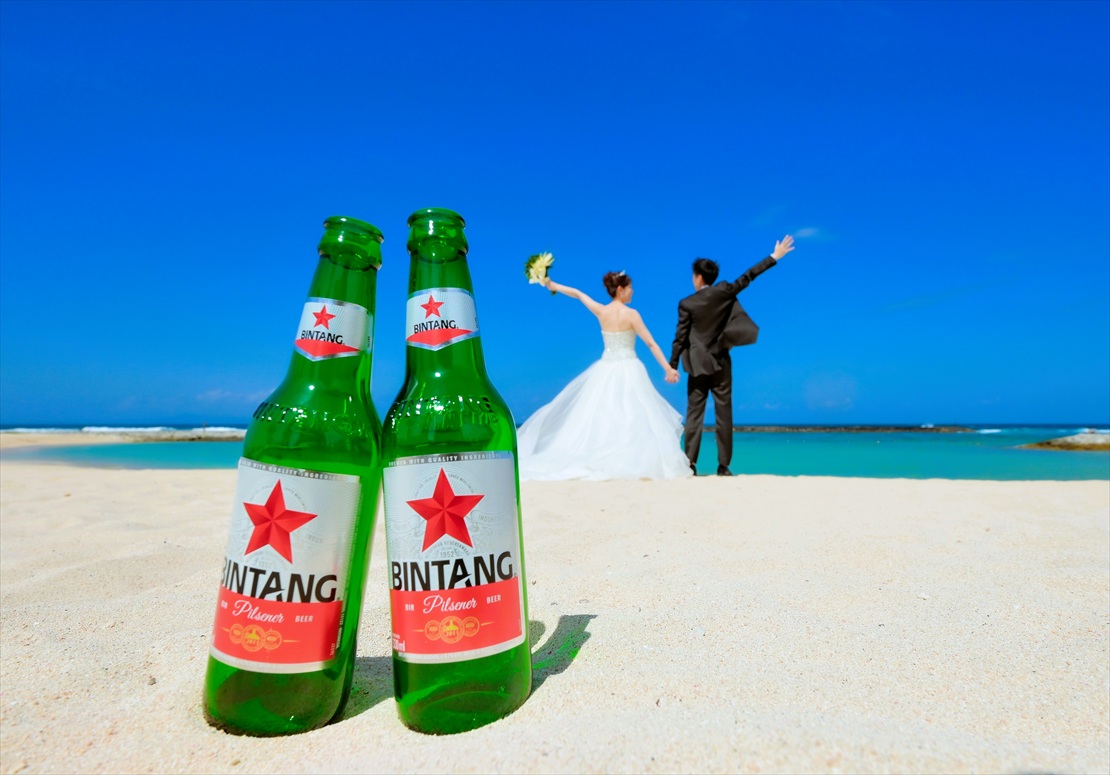 ケンピンスキ・バリ結婚式　ビンタン・ビール ビーチ挙式後撮影