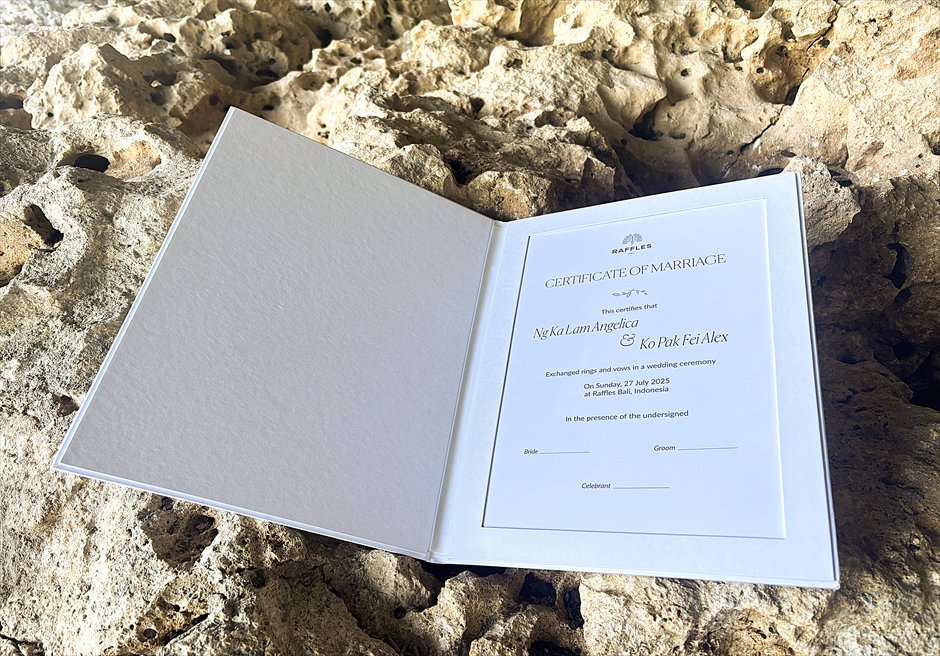 ラッフルズ・バリ挙式 エターナル・ショアズ ガーデン・ウェディング 結婚証明書