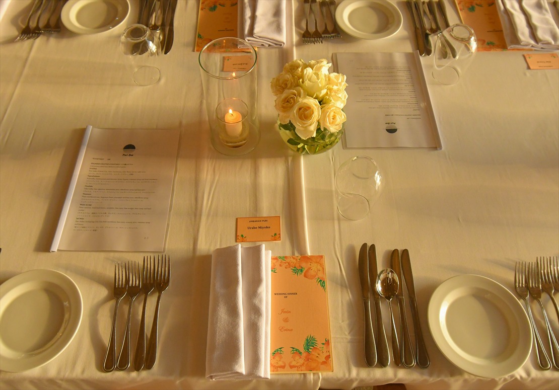 Bali Sunset Wedding Belmond Jimbaran (5)_R バリ島ウェディング バンブー・パビリオン テーブル基本装飾